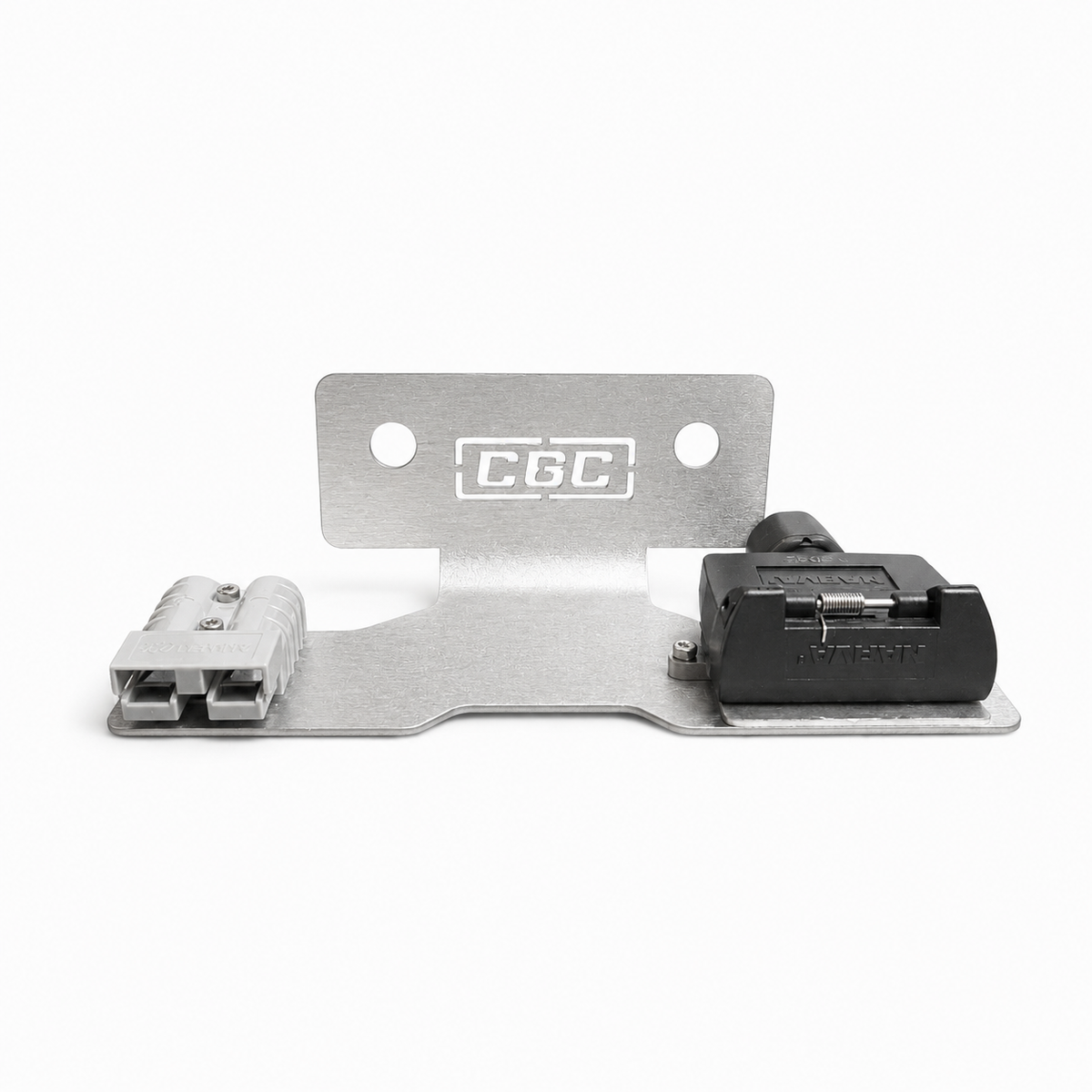 Landcruiser trailer plug bracket suits hayman reese tow bars. Fits 80 series and 70 series landcruisers. Suits Narva 7 pin trailer plug and 50A anderson plug.
