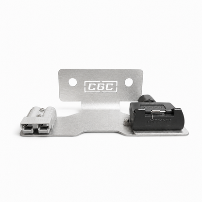 Landcruiser trailer plug bracket suits hayman reese tow bars. Fits 80 series and 70 series landcruisers. Suits Narva 7 pin trailer plug and 50A anderson plug.