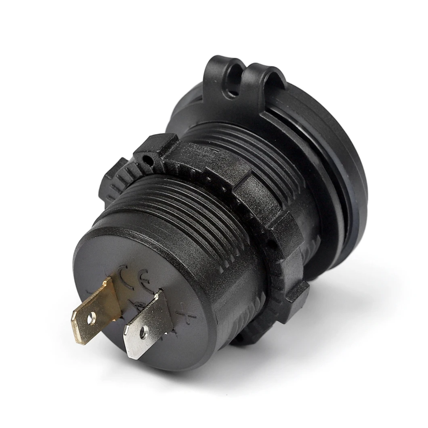 12V charge hub equipped with one USB-C PD and one USB-A port, perfect for fast charging multiple devices.